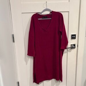 New York & Company Long Sleeve V-Neck Dress in Rich Red